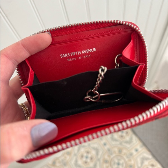 SAKS FIFTH AVE Women's Red Snake Print Zip Around Wallet Keychain - Picture 3 of 3